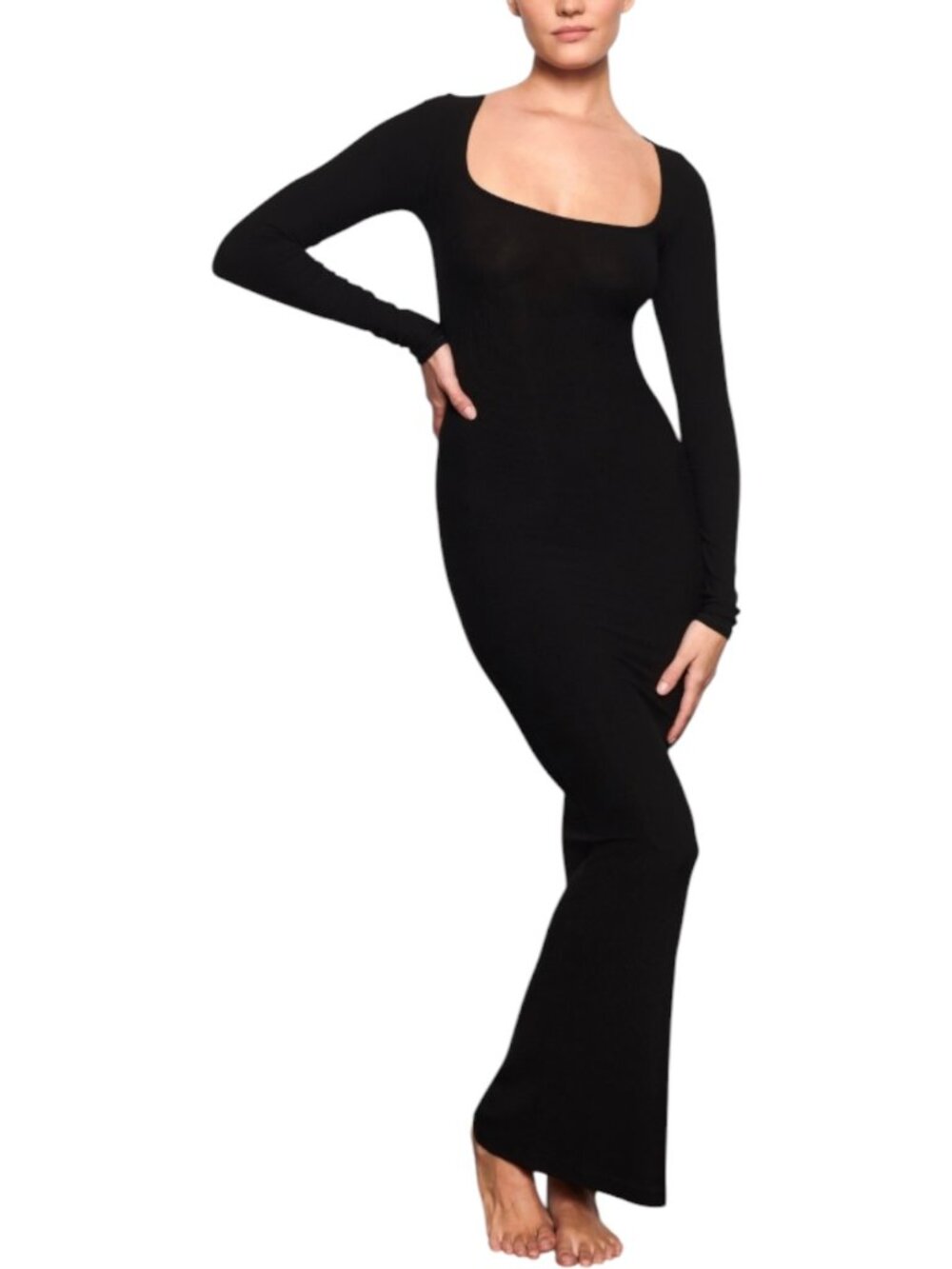 🆕 SKIMS 🔥 Soft Lounge Petite Long Sleeve Dress Onyx Black - Small Petite - NWT